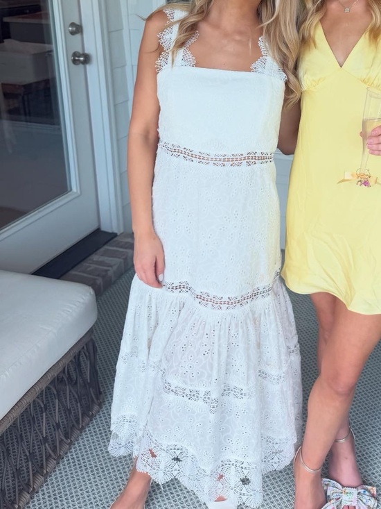 Dresses & Skirts - Elegant White Lace Tiered Bridal Midi Dress